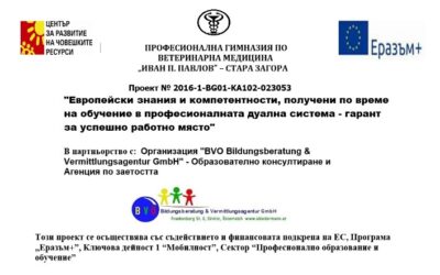 ПРОЕКТ №2016-1-BG01-KA102-023053